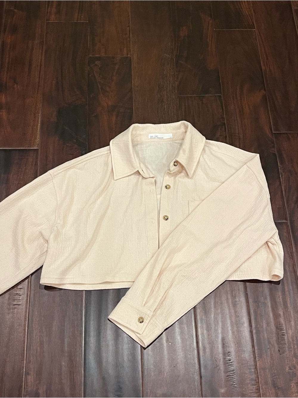 Cropped Beige Button-Front Shirt - Women